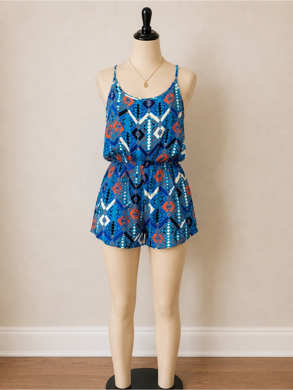 Forever 21 Teal and Blue Aztec Print Romper